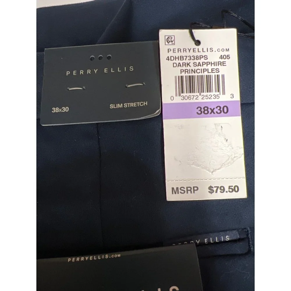 Perry Ellis Resist Spill Chino Slim Stretch Blue Men's Dress Pants Size 38